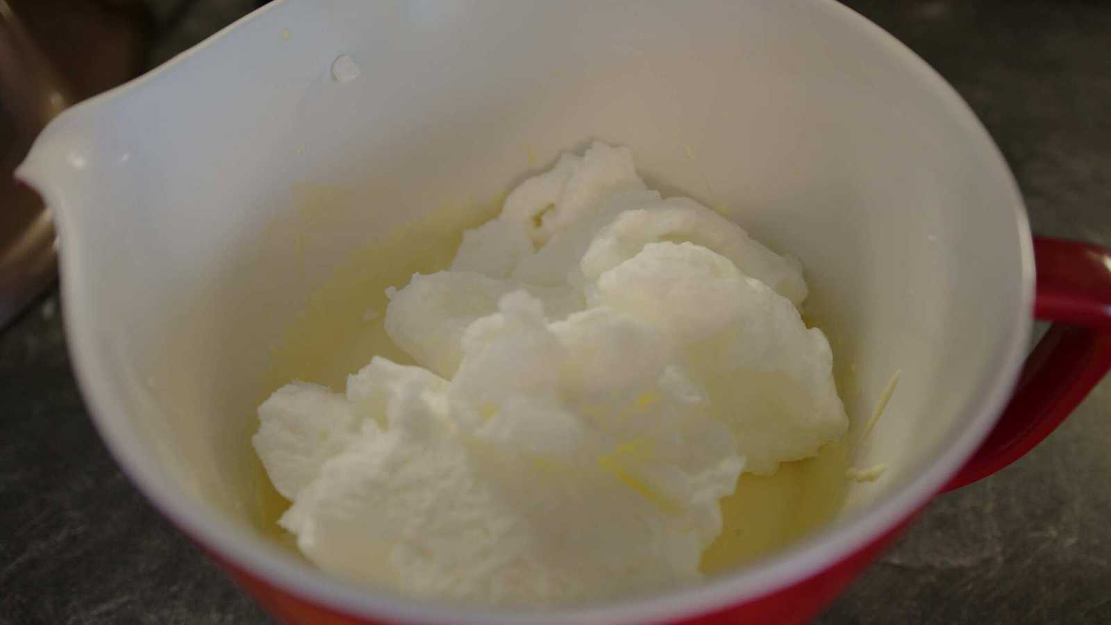 Beaten egg whites in bowl