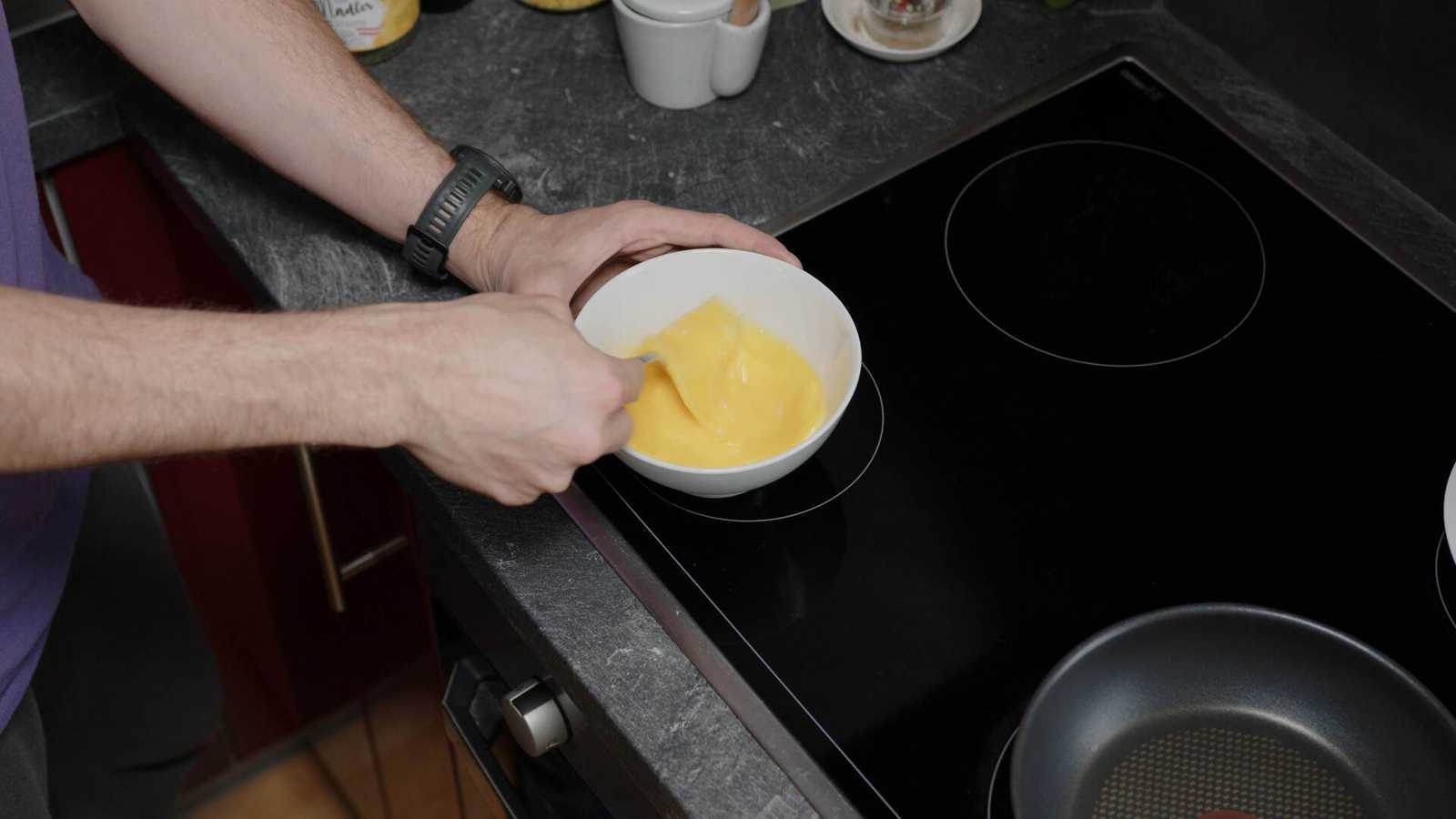 Eggs being mixed with a fork