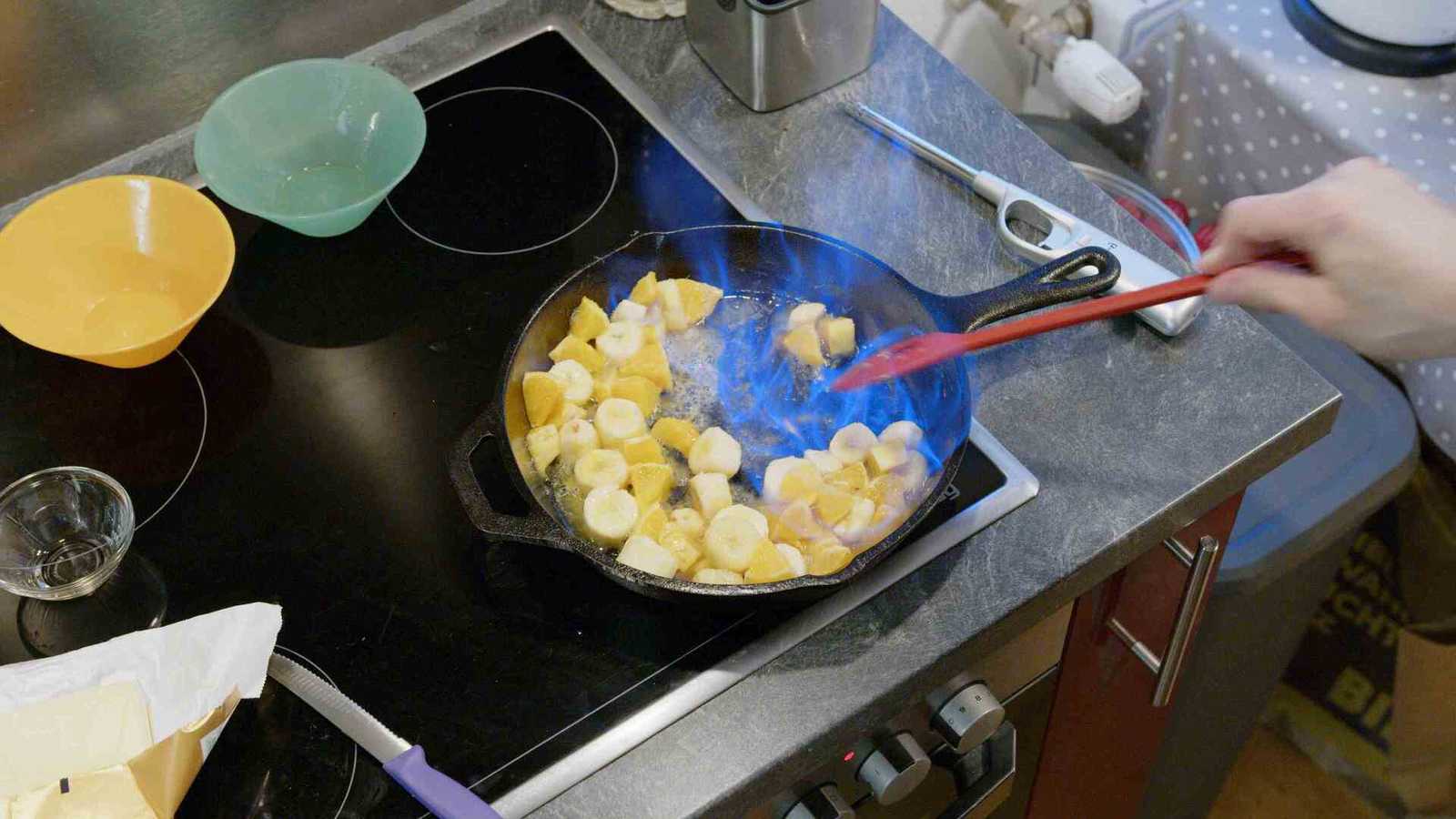 Fruits being mixed more