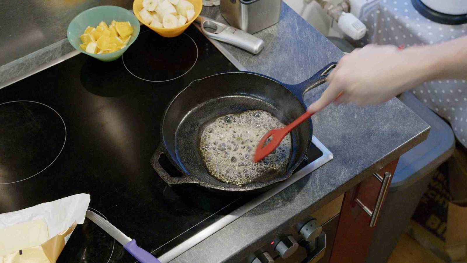 Bubbling mixture cast iron skillet