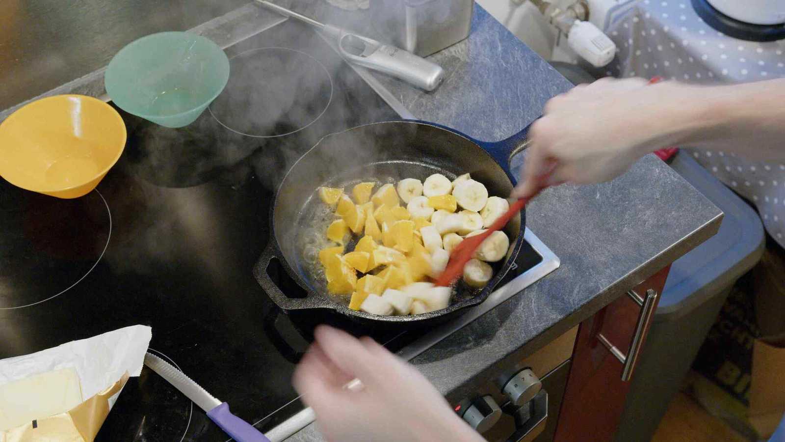 Fruits in cast iron skillet